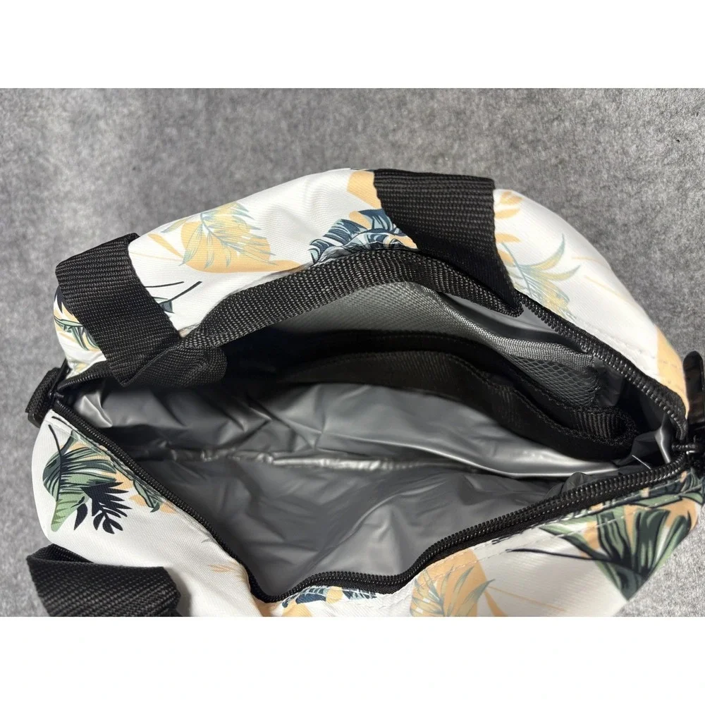 Tahan Tropical Leaf Insulated Lunch‎ Bag Medium White Floral Crossbody Strap